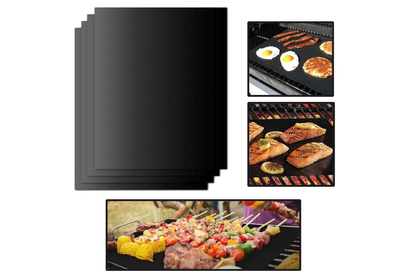 Alster Herz Backmatte 4x GRILLMATTE Grillunterlage Backmatte, hitzebeständig antihaft H064, (4-tlg., schwarz), ideal für Backblech, Gasgrill und Holzkohle von Alster  Herz