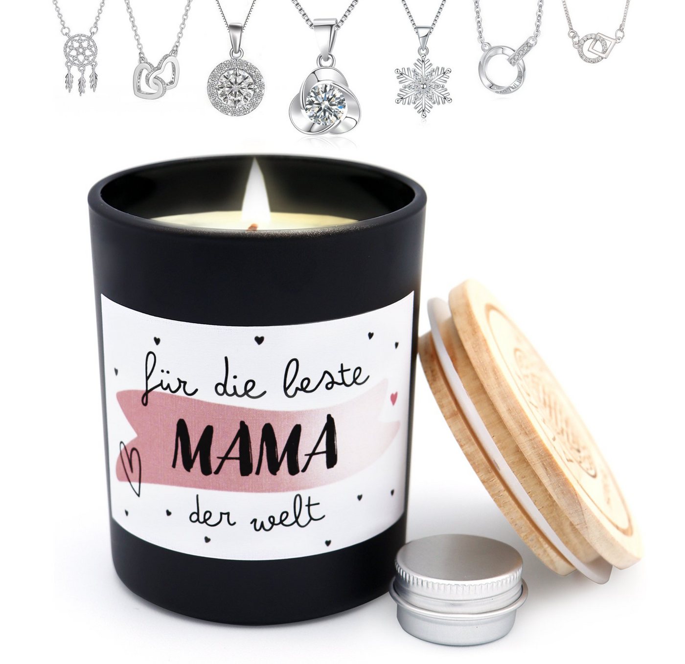 Alster Herz Duftkerze Geburtstagsgeschenk beste Mama, Duftkerzen im Glas mit Schmuck, K001, Sojawachs Schmuckkerzen, mit Schmuck drin, Muttertagsgeschenke von Alster  Herz