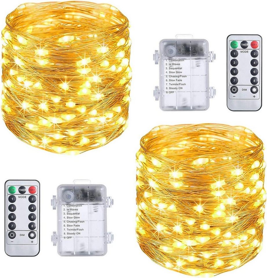 Alster Herz Lichterkette 2 x LED Lichterkette Batterie 12M 120 LED 8 Modi Wasserdicht, E007, für Zimmer, Weihnachten, Party, Hochzeit, Balkon, Innen Außen von Alster  Herz