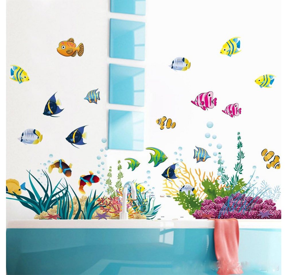 Alster Herz Wandsticker Waterworld, bunt Gr.130x40 cm, Wandtattoo, Aufkleber, Wand-Deko,H0585 (2 St), Bad, Fische, Koralle, Maritim, selbstklebend von Alster  Herz