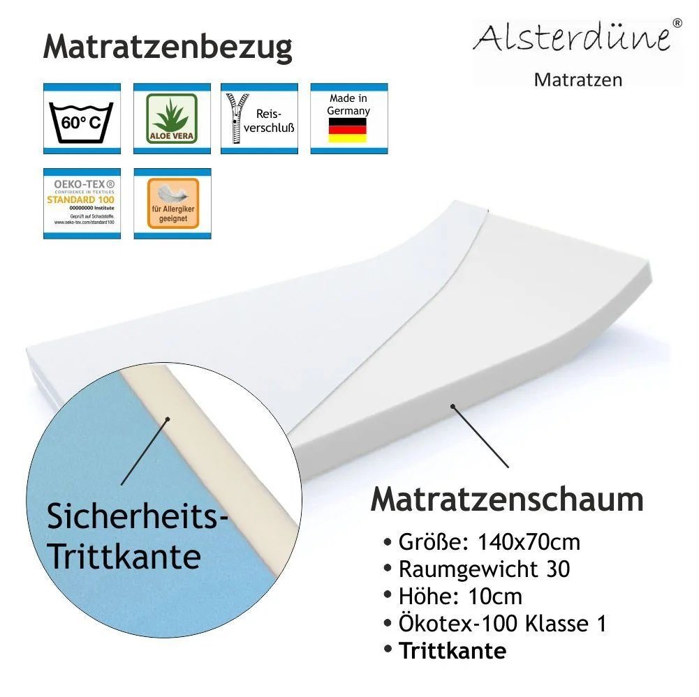 Kindermatratze Babybettmatratze 140x70x10cm, Trittkante, zertifiziert, Alsterdüne, 10 cm hoch von Alsterdüne