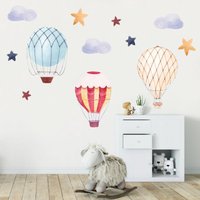 Wandaufkleber Heißluftballons Mit Sternen Und Wolken - Wanddekoration Wandtattoos von AltaStickers