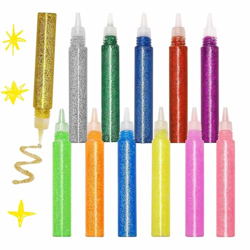 Altaroo Glitzerkleber 12 Tuben, Glitzerstifte Glitter Glue 12 Farben, Klebestifte mit Glitzer, Glitzer Basteln, Glitzerkleber für kinder glitzerstifte mädchen Junge zum Bemalen und Verzieren -je 10 ml von Altaroo