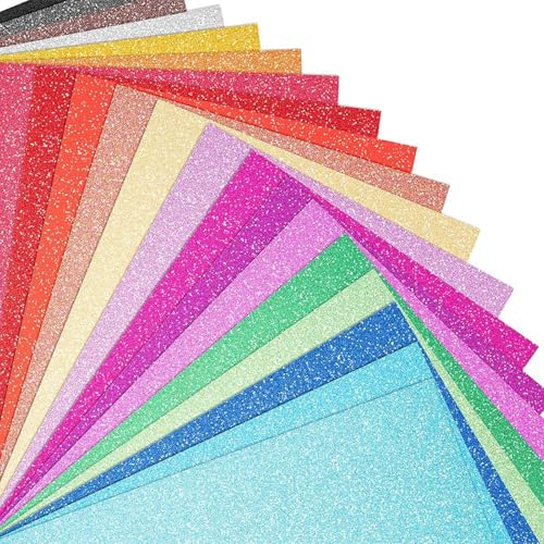 Altaroo 20 Stück Glitzerpapier zum Basteln 29x21cm, Glitzerpapier 20 Farben, Glitzer Papier, Bastelpapier Set Kinder für Machen Sie Grußkarten, Party Dekorationsfahnen, Geschenkboxen von Altaroo