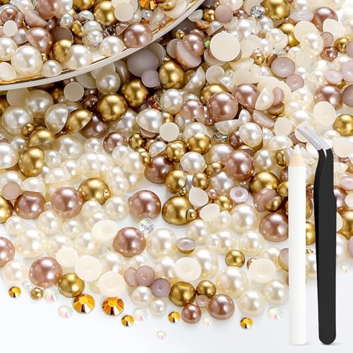 Altaroo 30g halbperlen Mix und Glitzersteine für Kunsthandwerk, Halbperlen und Glitzersteine 3mm-10mm Champagner Gold Weiß, Bastelperlen für Gesicht Nagel DIY Becher Becher Kunst Schuhe Kleidung Altaroo 30g halbperlen Mix und Glitzersteine für Kunsthandwerk, Halbperlen und Glitzersteine 3mm-10mm Champagner Gold Weiß, Bastelperlen für Gesicht Nagel DIY Becher Becher Kunst Schuhe Kleidung von Altaroo