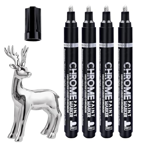 Altaroo 4 Stück Silber Chrom Marker, Lackstift Silber 2mm, Marker Permanent Wasserfest Metallic Spiegel, Lackstift für Modellmetall, Glas, Kunststoff, Metallisch Lackierte Oberfläche von Altaroo