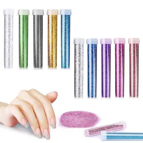 Altaroo Glitzer 10 Farben, Glitzerpulver zum Basteln 5g, Glitzer Basteln, Glitzer Pulver zum Basteln für Nagelkunst, Körper, Harz, Gesicht, Nagel, Körper, Slime, Nägel und Geburtstagsfeier -je 5g von Altaroo