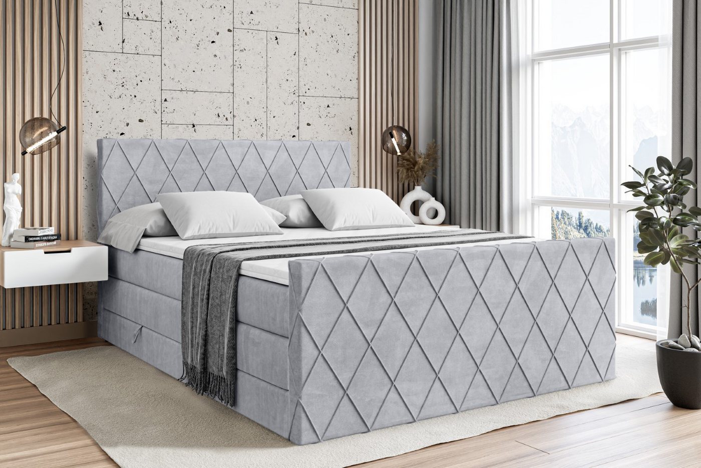 ALTDECOR Boxspringbett LEPARO-Z KING (mit Matratze und Lattenrost Topper Polsterbett mit Bettkasten Boxbett), H4 Multipocket, H3 Bonellfederung, Doppelbett Springboxbett von Altdecor