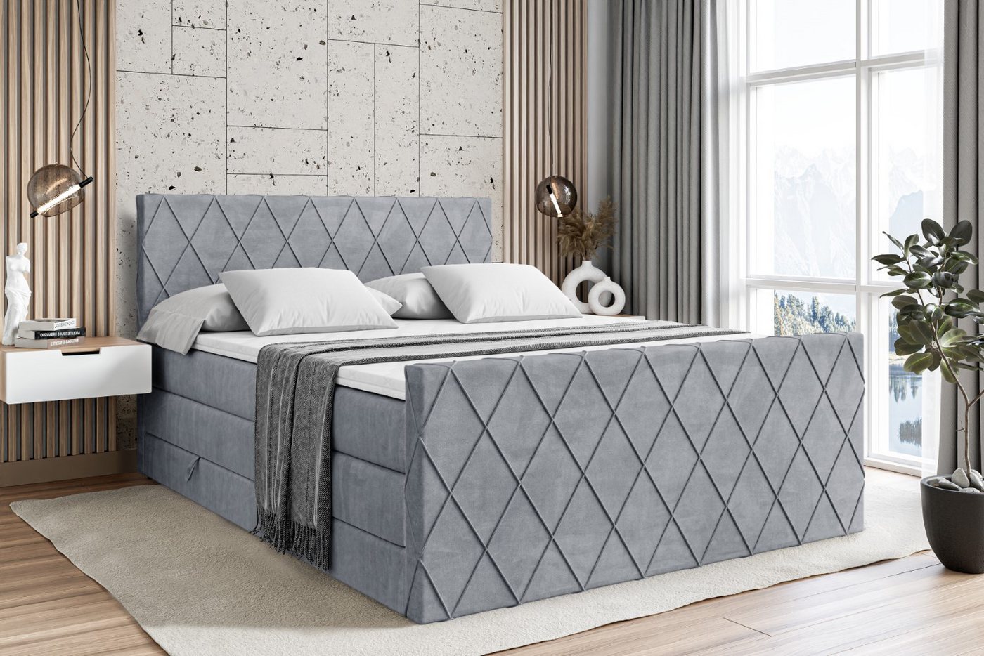ALTDECOR Boxspringbett LEPARO-Z KING (mit Matratze und Lattenrost Topper Polsterbett mit Bettkasten Boxbett), H4 Multipocket, H3 Bonellfederung, Doppelbett Springboxbett von Altdecor
