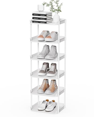Altdnmaf 6 Ebenen Schmal Schuhregal, Mehrschichtiges Hoch Schuhregale Platzsparend, Stapelbar Klein Standregal, Vertikales Plastik Regal, Shoe Rack für Treppe, Flur, Küche, Schlafzimmer, weiß Altdnmaf 6 Ebenen Schmal Schuhregal, Mehrschichtiges Hoch Schuhregale Platzsparend, Stapelbar Klein Standregal, Vertikales Plastik Regal, Shoe Rack für Treppe, Flur, Küche, Schlafzimmer, weiß von Altdnmaf