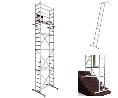 ALTEC AluCombine® 1.0-700 | Leiterngerüst | 7m Arbeitshöhe | 2 in 1 Gerüst mit Traverse | Typ: FT | 4x Laufrollen Ø80mm | Made in Germany | EN 131 | Arbeitsgerüst | Baugerüst | Fahrgerüst | Leiter von Altec