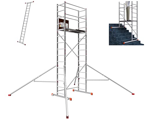 ALTEC AluCombine® 4.0-500 | 5m | Alu Fahrgerüst für Heimwerker mit 2 Bockrollen & Dreieckausleger | Baugerüst Rollgerüst Montagegerüst Anlegeleiter von Altec