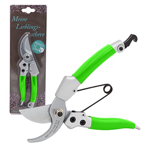 Altera la Vita Professionelle Floristenschere, Gartenschere, Baumschere, Rosenschere | klein ergonomisch für Rechts- und Linkshänder | Bypass-Schere hochwertige scharfe SK5-Stahl Klingen 18 cm Grün von Altera la Vita