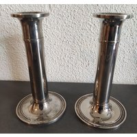 Vintage 2 Stück Kerzenleuchter 1-Armig Metall Silberfarben 70Er von AltesundRares