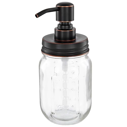 ALTGLAS Vintage Seifenspender aus Retro Mason Jar Einmach Glas im Landhaus Stil - 473 ml Nachfüllbar - mit 304 Edelstahl Pumpkopf Deckel (Schwarz mit Kupfer Öl-Schliff) von Altglas