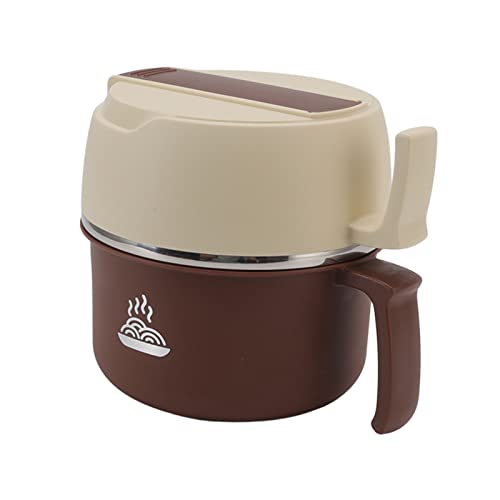 Althwuyu 304 Edelstahl Doppels chicht Ramen Bowl Lunchbox, mit Griff Deckel Gabel Löffel Kaffee & Beige, für Büroarbeiter von Althwuyu