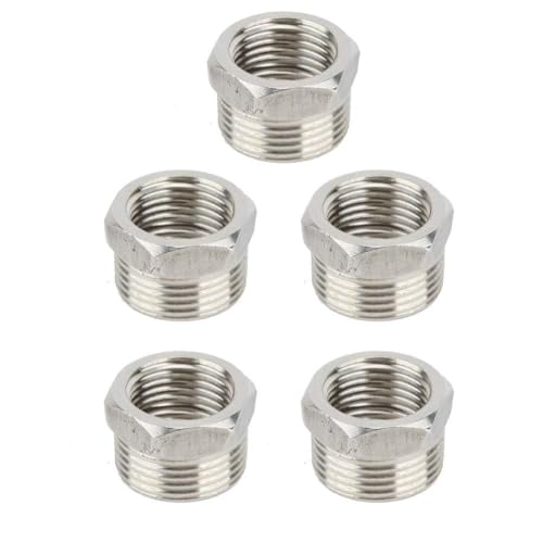 Althwuyu 5 Stück Edelstahl-Rohrverschraubungen, Adapter, G1,27 cm (1/2 Zoll), für Badezimmer, Küche, Sanitärarbeiten (4-Punkt-Änderung, 6-Punkt-Innen- und Außendrahtkern) von Althwuyu