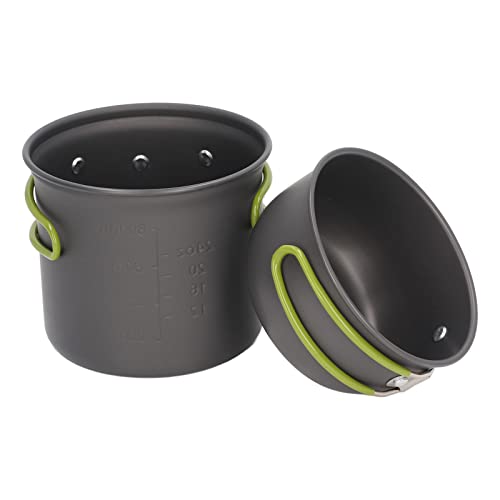 Althwuyu Camping Pot Set von 2, tragbares Metallkochgeschirr mit Klappgriff und Wärmegriff für Rucksackungen, Wandern, Reisen und Picknickkoch von Althwuyu