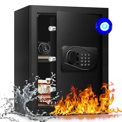 AltiKeep Digital Security Elektronischer Tresor mit LED-Beleuchtung, 60L Feuersicherer Safe für Zuhause, Büro, Hotel – Inklusive A4-Dokumentenbeutel und Wandmontage-Set (35x35x45cm) von AltiKeep