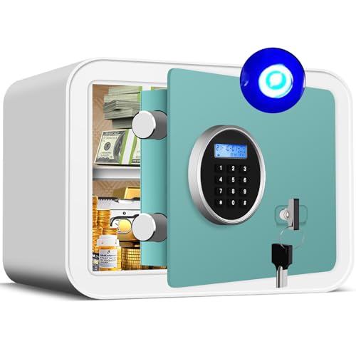AltiKeep Elektronischer Tresor (Blau-Weiß) – 30L Digitaler Safe mit LCD, Feuerfestem Beutel & Wandmontage | 28x35x25cm von AltiKeep