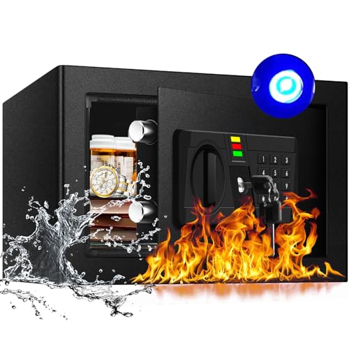 AltiKeep Elektronischer Tresor mit LED-Beleuchtung und Digitaltastatur, 20L Feuersicherer Safe für Zuhause, Büro, Hotel – Inklusive A4-Dokumentenbeutel und Wandmontage-Set (20x31x20cm) von AltiKeep