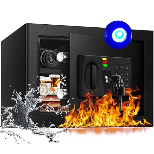 AltiKeep Elektronischer Tresor mit LED-Beleuchtung und Digitaltastatur, 28L Feuersicherer Safe für Zuhause, Büro, Hotel – Inklusive A4-Dokumentenbeutel und Wandmontage-Set (35x25x25cm) von AltiKeep