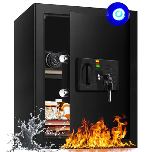 AltiKeep Elektronischer Tresor mit LED-Beleuchtung und Digitaltastatur, 60L Feuersicherer Safe für Zuhause, Büro, Hotel –Inklusive A4-Dokumentenbeutel und Wandmontage-Set von AltiKeep