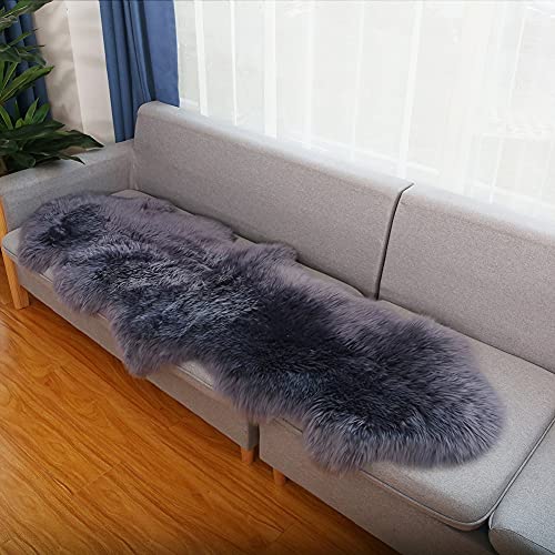 Altlue Lammfell Teppich Echt Lammfell Fellteppich Flauschiger Fell Teppiche Lammfell Echt Groß Für Wohnzimmer Schlafzimmer Blau Grau (70 * 200cm) von Altlue