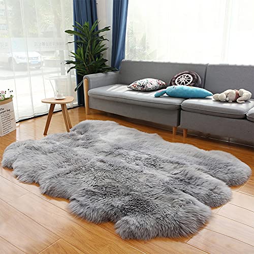 Altlue Lammfell Teppich Groß Echt Fellteppich Flauschiger Fell Teppiche Lammfell Echt Groß Für Wohnzimmer Schlafzimmer Grau (Size : 6p(150 * 200cm)) von Altlue