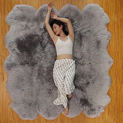 Altlue Lammfell Teppich Groß Echt Fellteppich Flauschiger Fell Teppiche Lammfell Echt Groß Für Wohnzimmer Schlafzimmer Grau (Size : 8p(185 * 200cm)) von Altlue