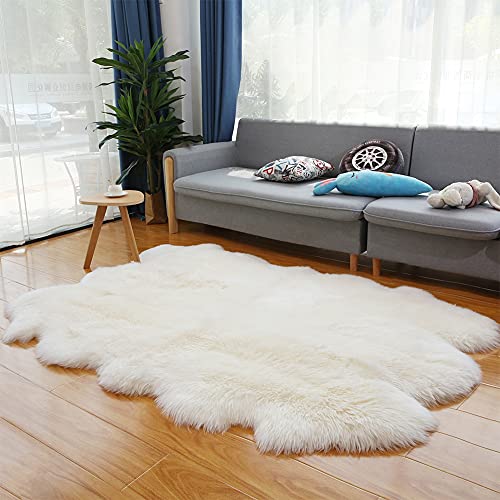 Altlue Lammfell Teppich Groß Echt Fellteppich Flauschiger Fell Teppiche Lammfell Echt Groß Für Wohnzimmer Schlafzimmer Weiß (Size : 6p(150 * 200cm)) von Altlue