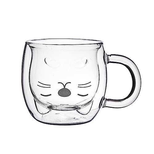 Katze Tasse Doppelwandige Kaffeeglas mit Henkel Teeglas für Kinder 260ml von Altom Design