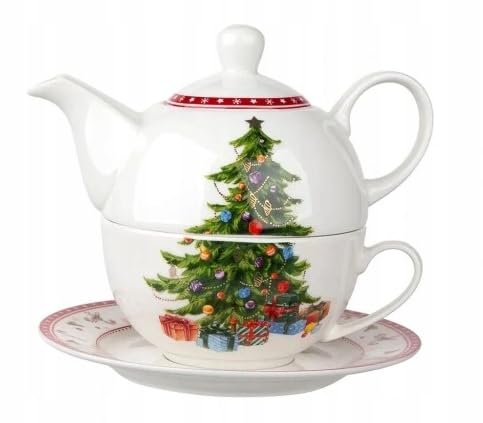 Altom Design Tea for One Set Weihnachten Porzellankanne mit Porzellantasse Weihnachtsbaum 350ml von Altom Design