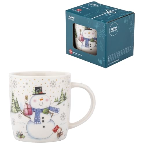 Altom Design Weihnachtsbecher Weihnachtstasse Kaffebecher Teetasse Becher Weihnachten 400ml in Geschenkbox (Schneemann) von Altom Design