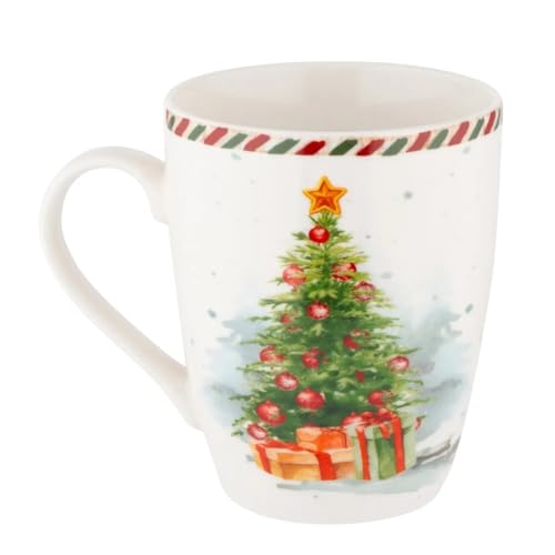 Altom Design Weihnachtsbecher Weihnachtstasse Kaffebecher Teetasse Becher Weihnachten 400ml in Geschenkbox Weihnachtsbaum und Weihnachtsmann von Altom Design