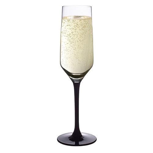 Altom Design Weinglas mit langem, schwarzem Stiel in Geschenkbox Rubin, 6 Stück (Sektglas - 220 ml) von Altom Design