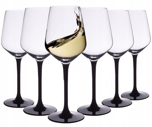 Altom Design Weinglas mit langem, schwarzem Stiel in Geschenkbox Rubin, 6 Stück (Weißweinglas - 290 ml) von Altom Design