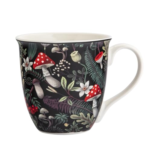 Porzellanstasse Tasse Herbst-Motiv Autumn Fall XXL Kaffeebecher 630ml (Fliegenpilze – schwarz) von Altom Design