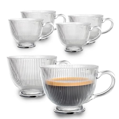 Tassen Set 6er Kaffeetassen mit einem Fuß, Glastassen aus Glas geriffelte Selena 430ml von Altom Design
