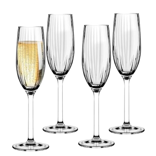 Altom Gläser mit langem Stiel in Geschenkbox Plisse, Vertikale Streifen, 4 Stück (Sektglas - 210ml) von Altom