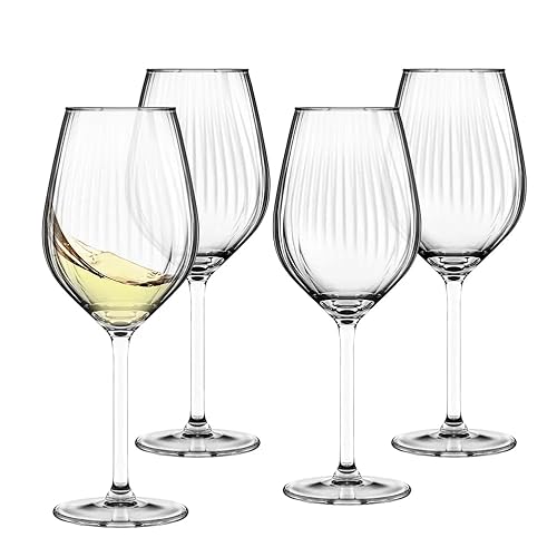 Altom Gläser mit langem Stiel in Geschenkbox Plisse, Vertikale Streifen, 4 Stück (Weißweinglas - 380ml) von Altom