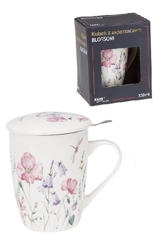 Altom Kräuterteetasse mit Deckel uns Sieb aus Porzellan 350 ml Tea Time Blossom (M. 1) von Altom