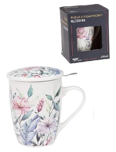 Altom Kräuterteetasse mit Deckel uns Sieb aus Porzellan 350 ml Tea Time Blossom (M.2) von Altom