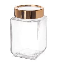 Glasbehälter mit goldenem Deckel 700 ml, Durchmesser 9 cm, Höhe 14,5 cm, Vorratsglas, Vorratsglas, Aroma, Tee, Kaffee, Kekse, Nudeln, Reis Glasbehälter mit goldenem Deckel 700 ml, Durchmesser 9 cm, Höhe 14,5 cm, Vorratsglas, Vorratsglas, Aroma, Tee, Kaffee, Kekse, Nudeln, Reis von Altom Design