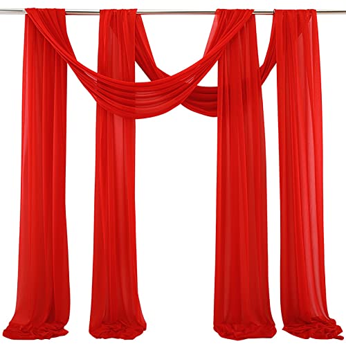 Altsuceser Hochzeitsbogen Drapierstoff 2 Paneele Stoffvorhänge Arbor Drapery Hochzeit Zeremonie Empfang Girlande Dekorationen, durchscheinender Hintergrund Vorhang für Party Decke Dekor Rot von Altsuceser