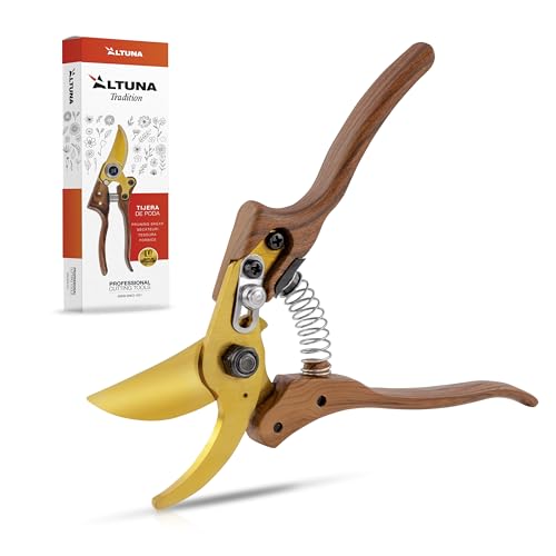 Altuna TR10 - Professionelle Gartenschere 21CM - SK5-Klinge mit Titanbeschichtung - Präziser Bypass-Schnitt - Ergonomische Holzgriffe - Ideal als Geschenk - Verpackt in Geschenkbox von Altuna