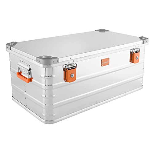 ALUBOX Alukiste abschließbar E92 - Premium Aluminium Lagerbox 92 Liter - Deckel mit Aluminium Druckguss Stapelecken und Gummidichtung - inklusive Schlösser von ALUBOX