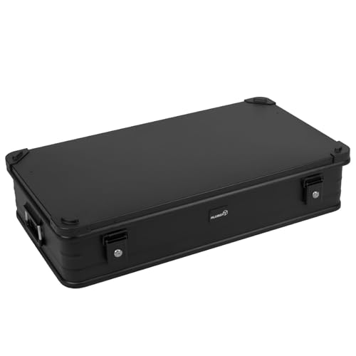 Alubox Alukiste abschließbar E141-17-BLACK - Premium Aluminium Lagerbox 67 Liter - Deckel mit Stapelecken und Gummidichtung - inklusive Schlösser - Bodenmaß E141 - Innenhöhe 17 cm - komplett schwarz von Alubox
