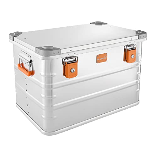 ALUBOX Alukiste abschließbar E78 - Premium Aluminium Lagerbox 78 Liter - Deckel mit Aluminium Druckguss Stapelecken und Gummidichtung - inklusive Schlösser von ALUBOX