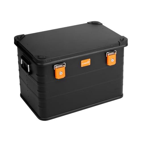 Alubox Alukiste abschließbar E78B - Premium Aluminium Lagerbox 78 Liter - Deckel mit Aluminium Druckguss Stapelecken und Gummidichtung - inklusive Schlösser - schwarz lackiert von Alubox